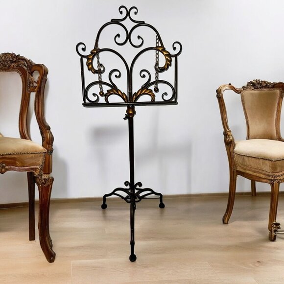 Vintage Decorative Metal Book / Sheet Music Stand With Gold Acanthus Leaves